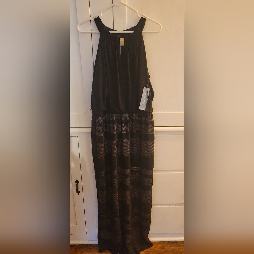 London Times Women's Sleeveless Halter Jacquard Maxi Dress